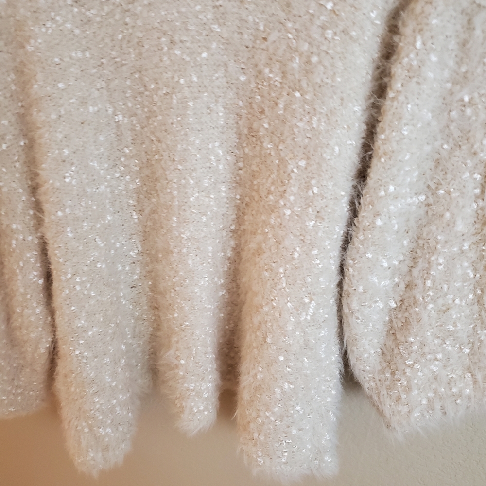 Sleeping on Snow Ivory Shimmer Sparkle Fuzzy Cozy Kimono Cardigan Sweater - Picture 9 of 10